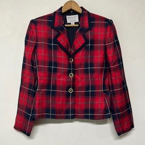 Vintage 90s Petite Sophisticate Red Plaid Blazer Elegant Dressy Professional